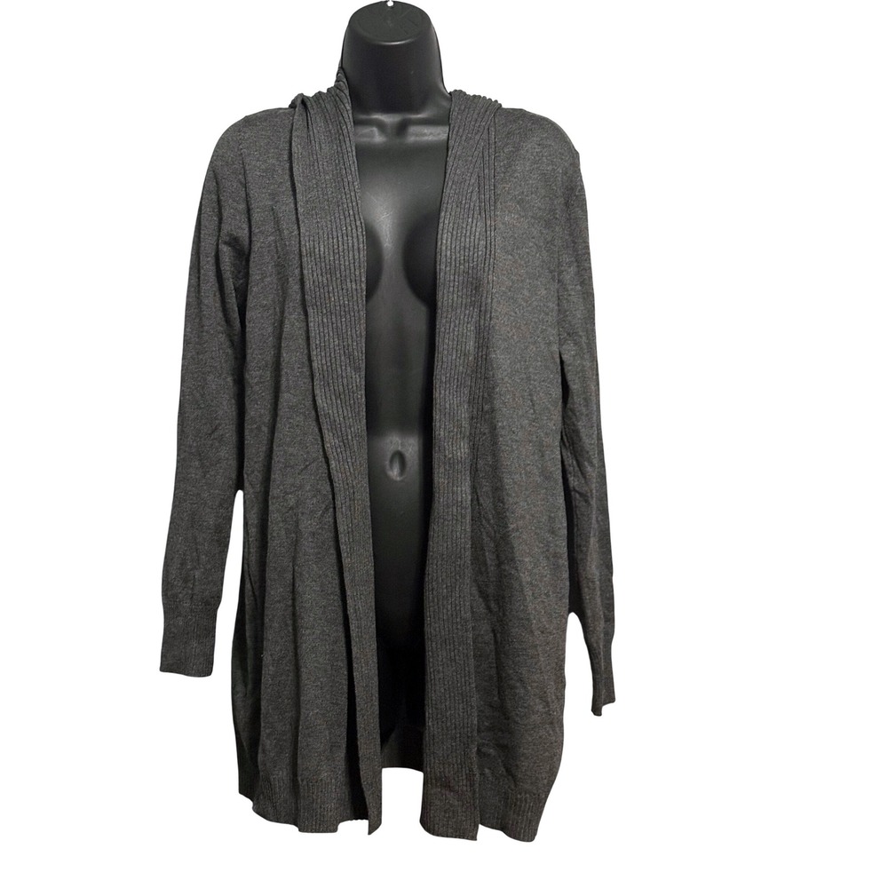 Hayden Park Womens Small Charcoal Gray Hooded Open Front Cardigan Pointelle Back